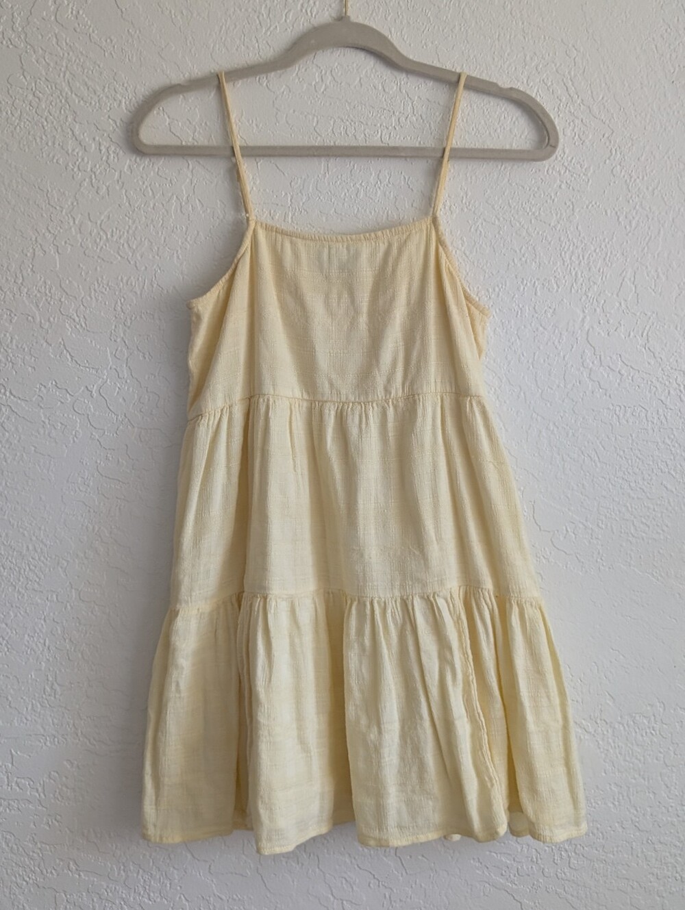 American Eagle Outfitters Pale Yellow Tiered Spaghetti Strap Mini Dress
